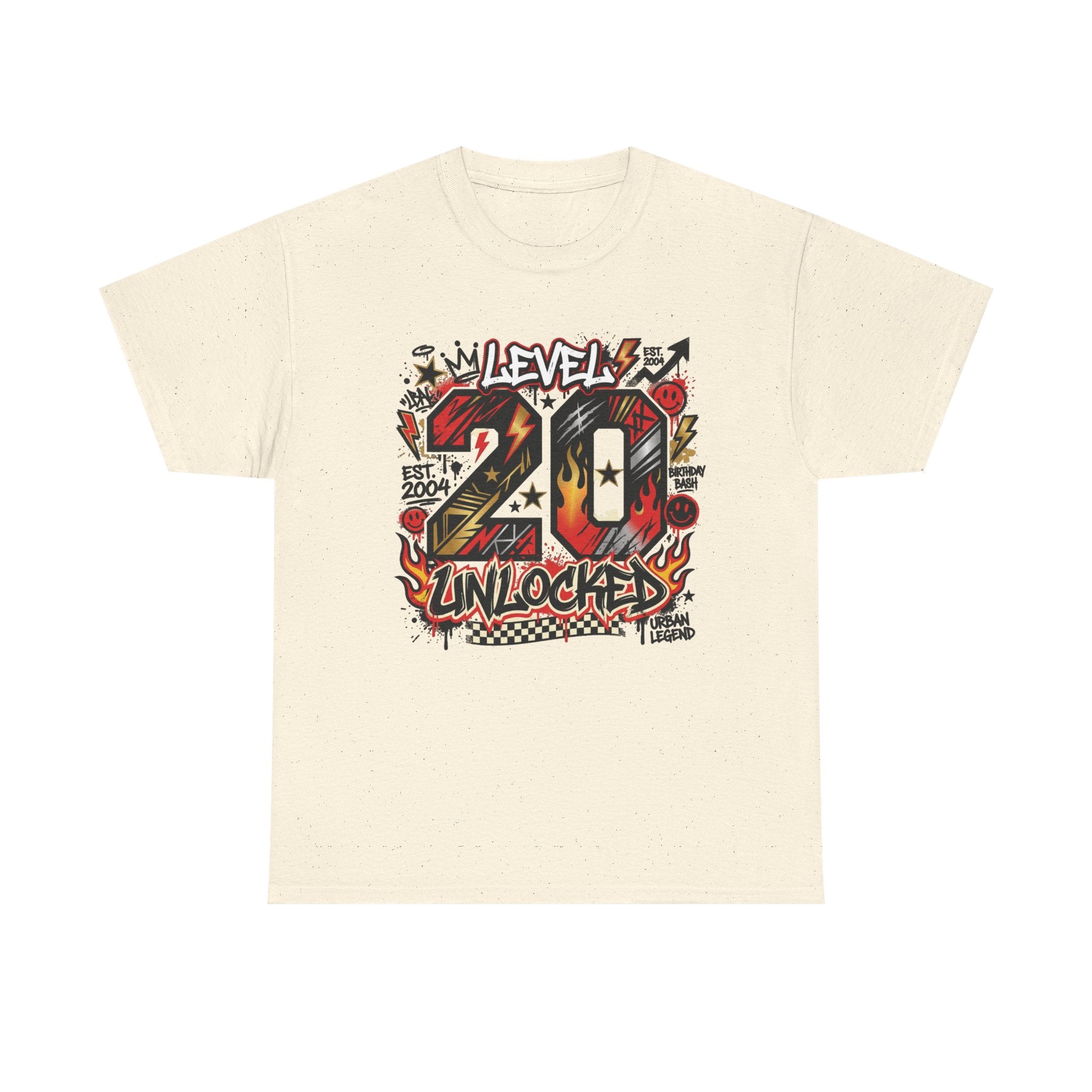 20 Unlocked Birthday T-Shirt — Retro Graffiti Style "Level 20 Unlocked" Tee