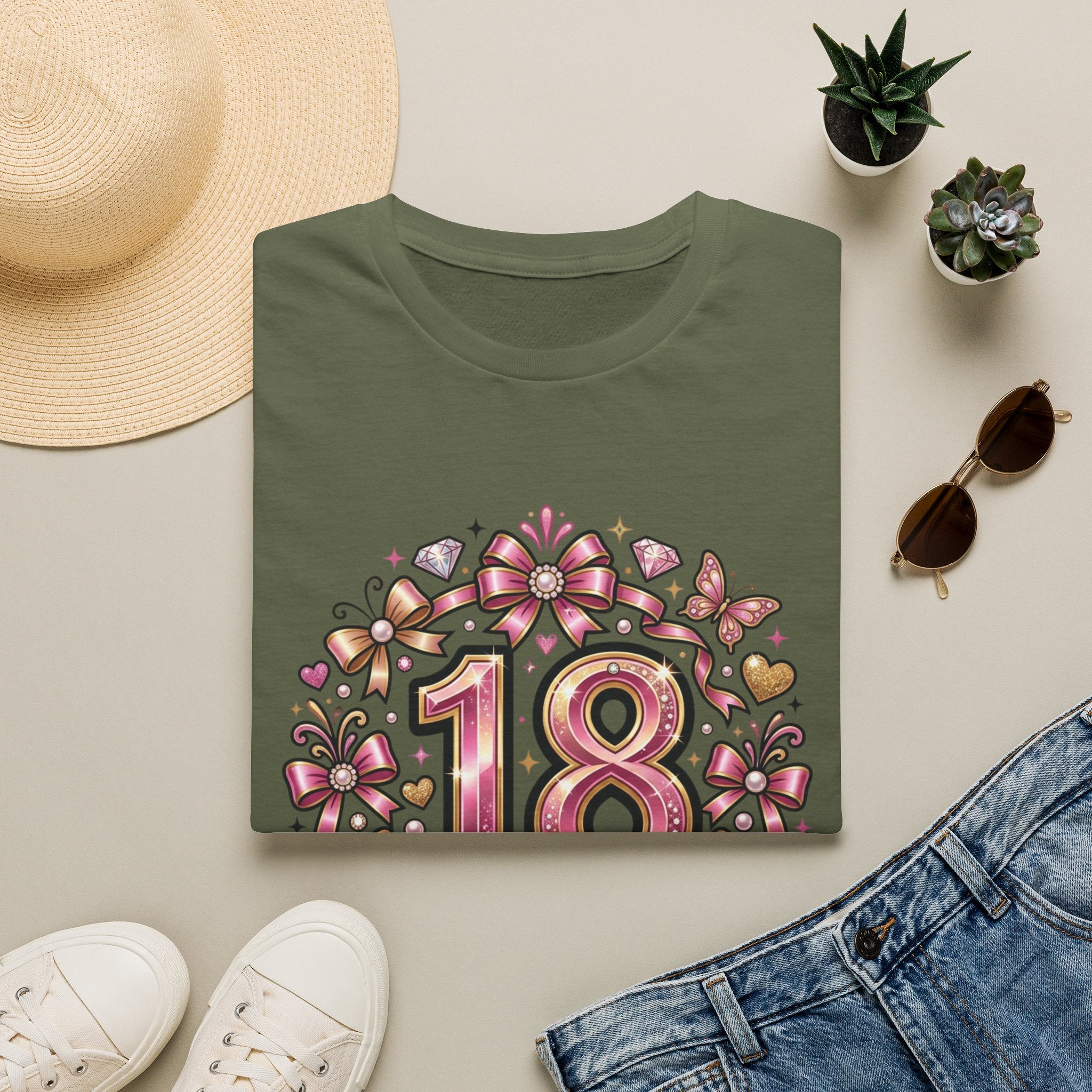 18th Birthday T-Shirt — "Born to Shine at 18" Pink Sparkle Celebration Tee