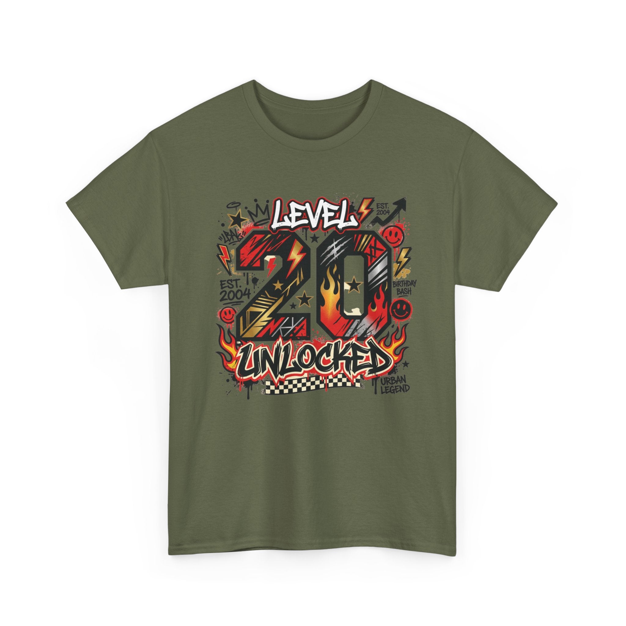 20 Unlocked Birthday T-Shirt — Retro Graffiti Style "Level 20 Unlocked" Tee