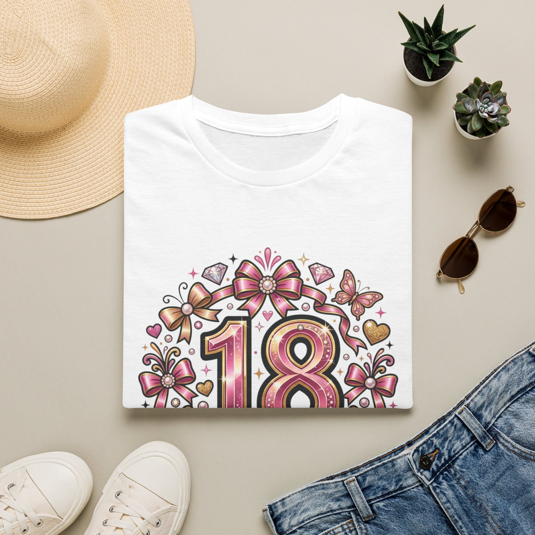 18th Birthday T-Shirt — "Born to Shine at 18" Pink Sparkle Celebration Tee