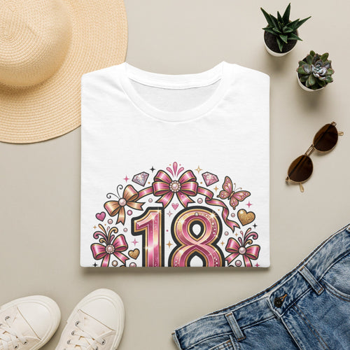 18th Birthday T-Shirt — "Born to Shine at 18" Pink Sparkle Celebration Tee