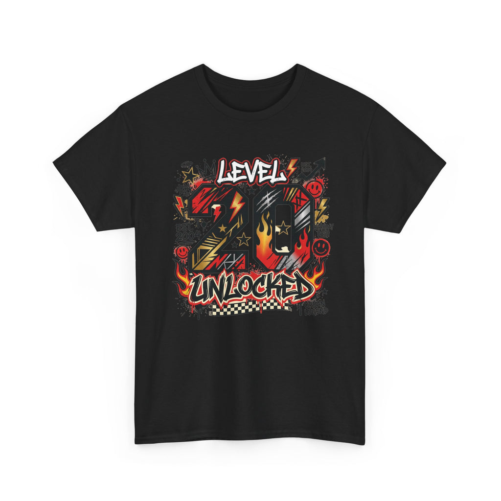 20 Unlocked Birthday T-Shirt — Retro Graffiti Style "Level 20 Unlocked" Tee