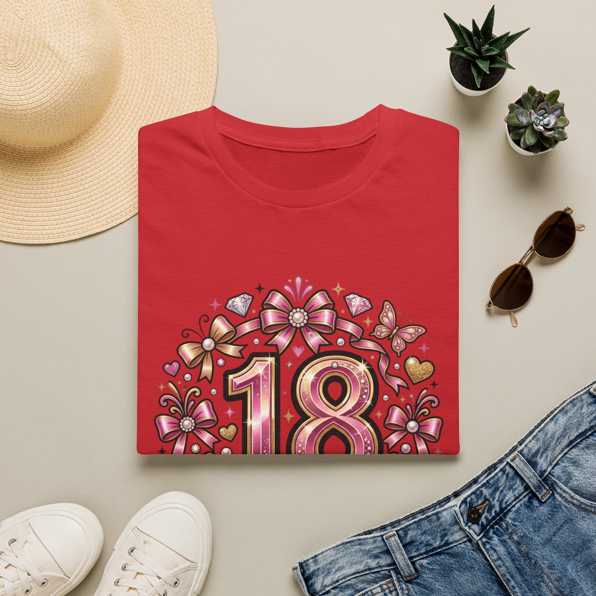 18th Birthday T-Shirt — "Born to Shine at 18" Pink Sparkle Celebration Tee