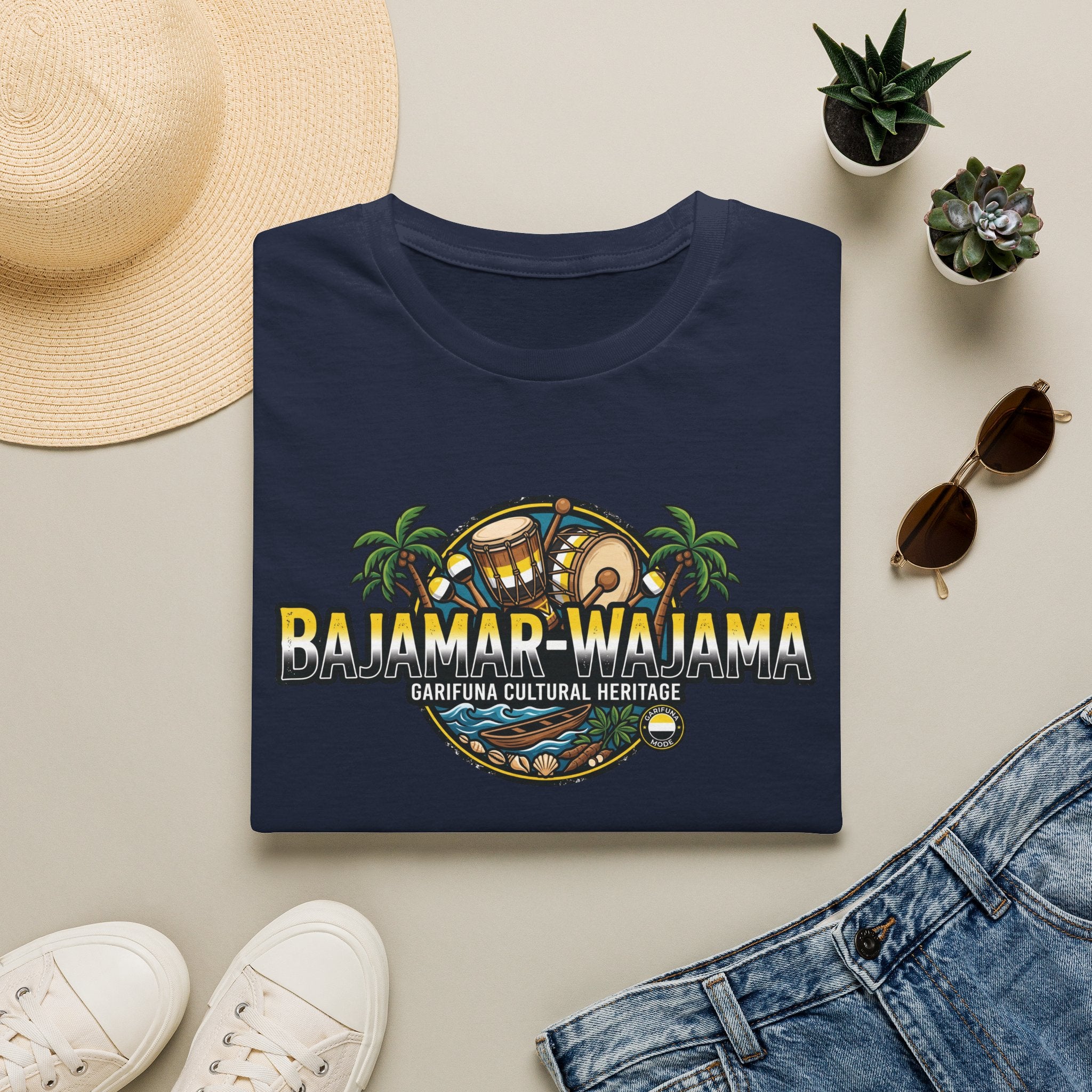 Bajamar-Wajama Cultural Heritage T-Shirt — Garifuna Drum & Island Design