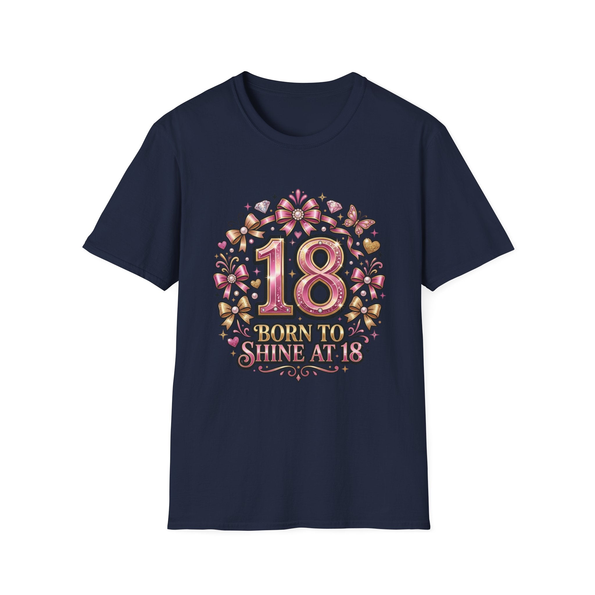 18th Birthday T-Shirt — "Born to Shine at 18" Pink Sparkle Celebration Tee