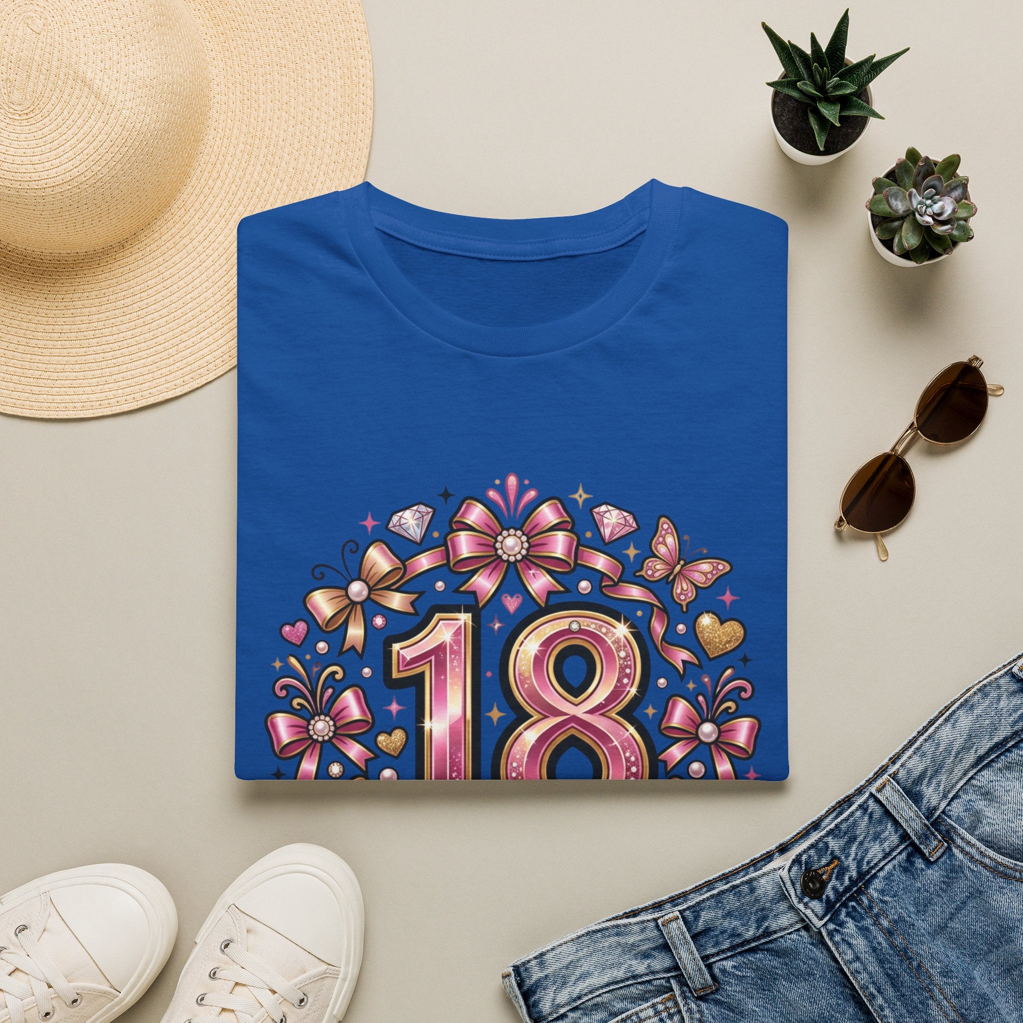 18th Birthday T-Shirt — "Born to Shine at 18" Pink Sparkle Celebration Tee