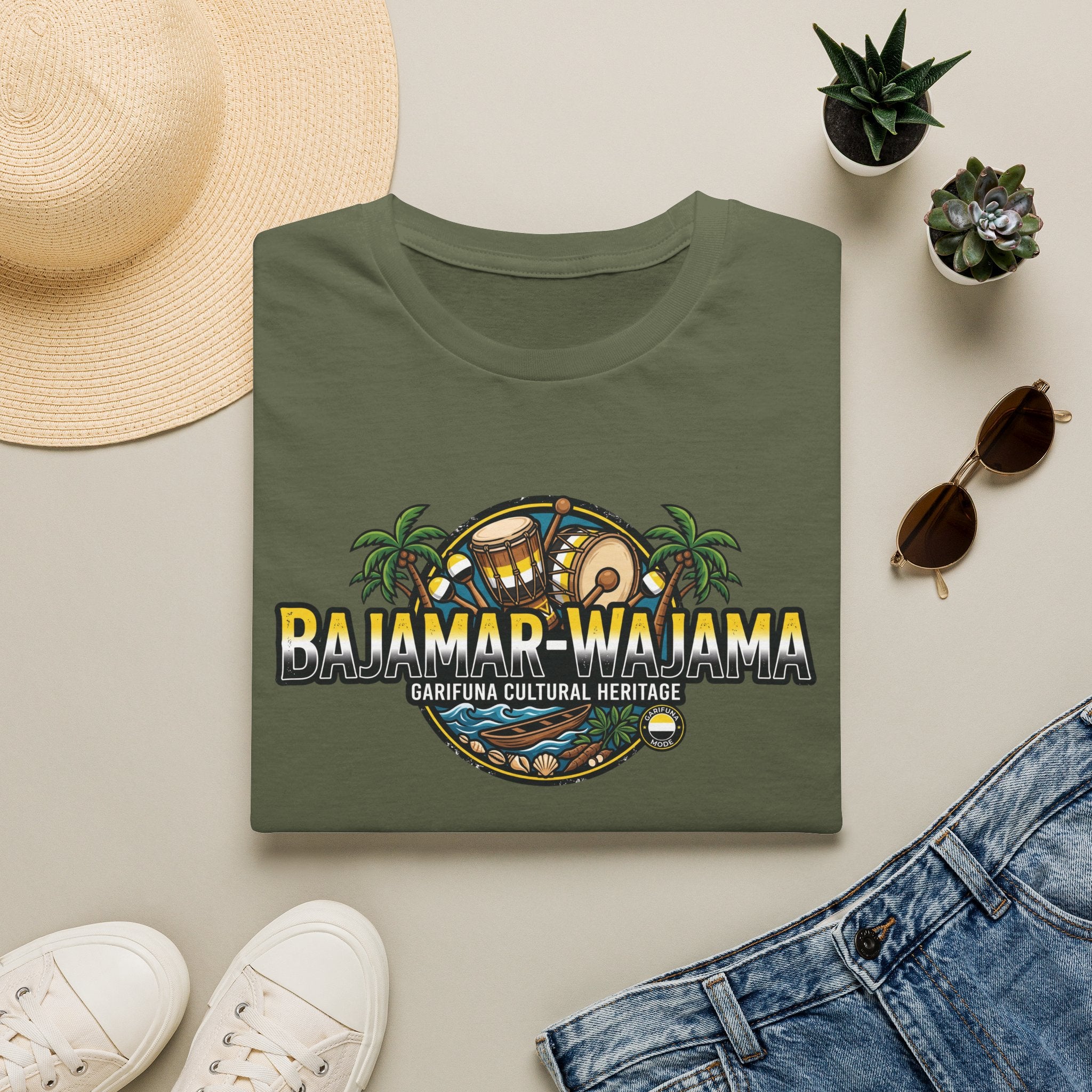 Bajamar-Wajama Cultural Heritage T-Shirt — Garifuna Drum & Island Design