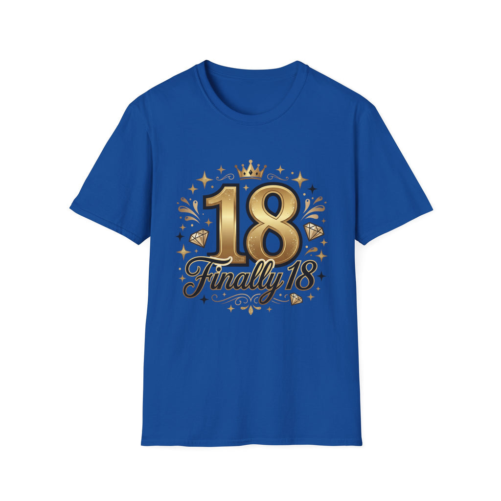 18th Birthday T-Shirt — "Finally 18" Gold Celebration Tee
