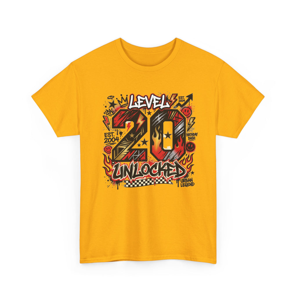 20 Unlocked Birthday T-Shirt — Retro Graffiti Style "Level 20 Unlocked" Tee