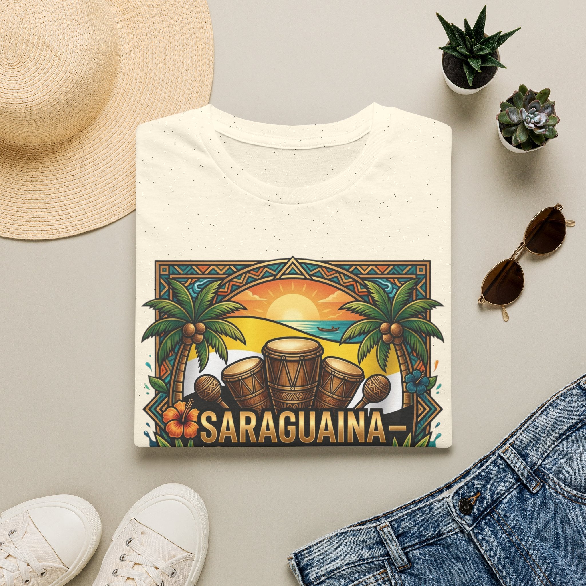 T-Shirt — Saraguaina Tropical Drum Sunset Tee