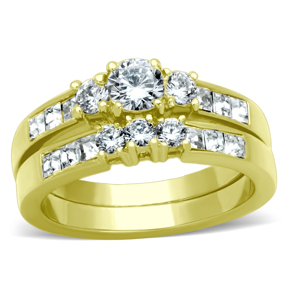 His Hers Couples Ring Set 14K Gold Plated Small Round CZ Wedding Ring Set Mens Matching Gold Plated Band