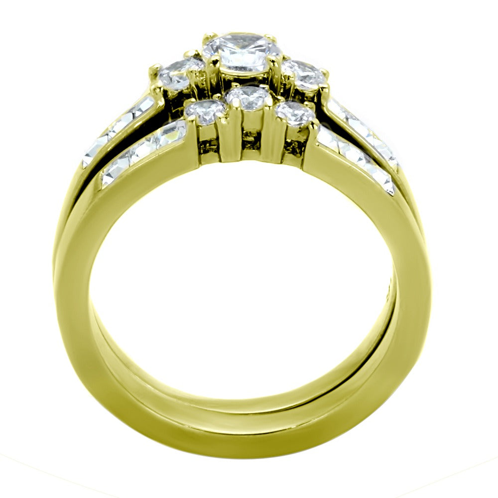 His Hers Couples Ring Set 14K Gold Plated Small Round CZ Wedding Ring Set Mens Matching Gold Plated Band