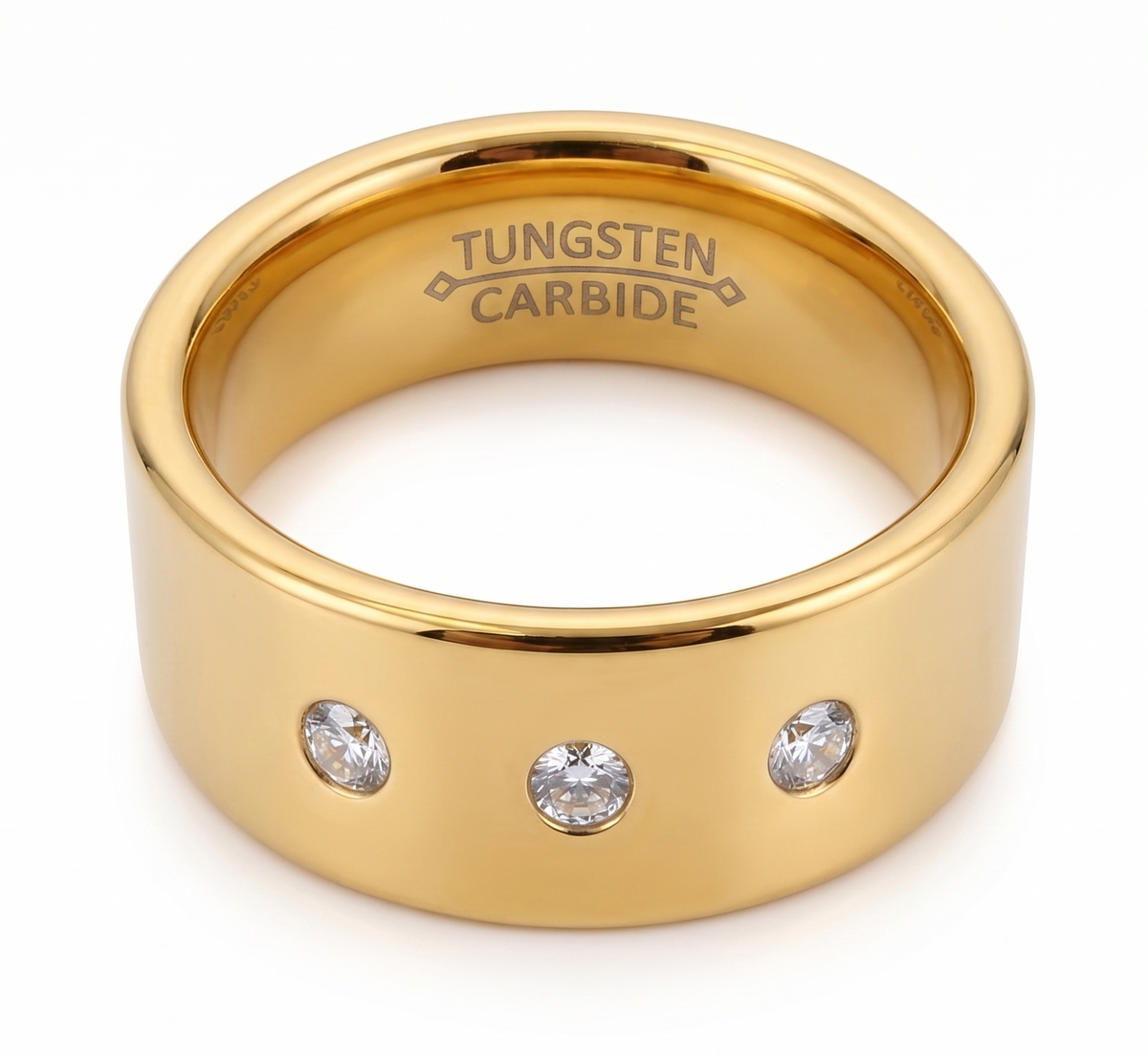 Modern 8mm Gold Plated Tungsten Ring for Men – Scratch-Resistant 3-Stone Statement Band